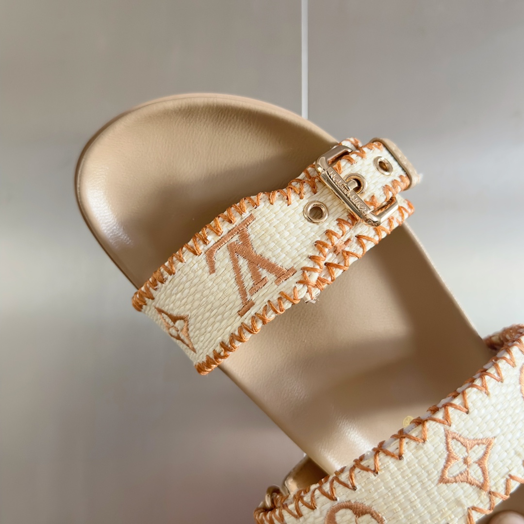 Louis Vuitton LV路易威登L家驴牌BOM DIA COMFORT系列 魔术贴 牛仔布 老花 凉鞋 平底凉拖鞋