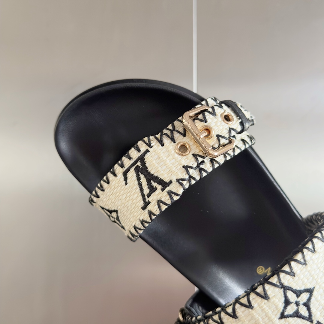 Louis Vuitton LV路易威登L家驴牌BOM DIA COMFORT系列 魔术贴 牛仔布 老花 凉鞋 平底凉拖鞋