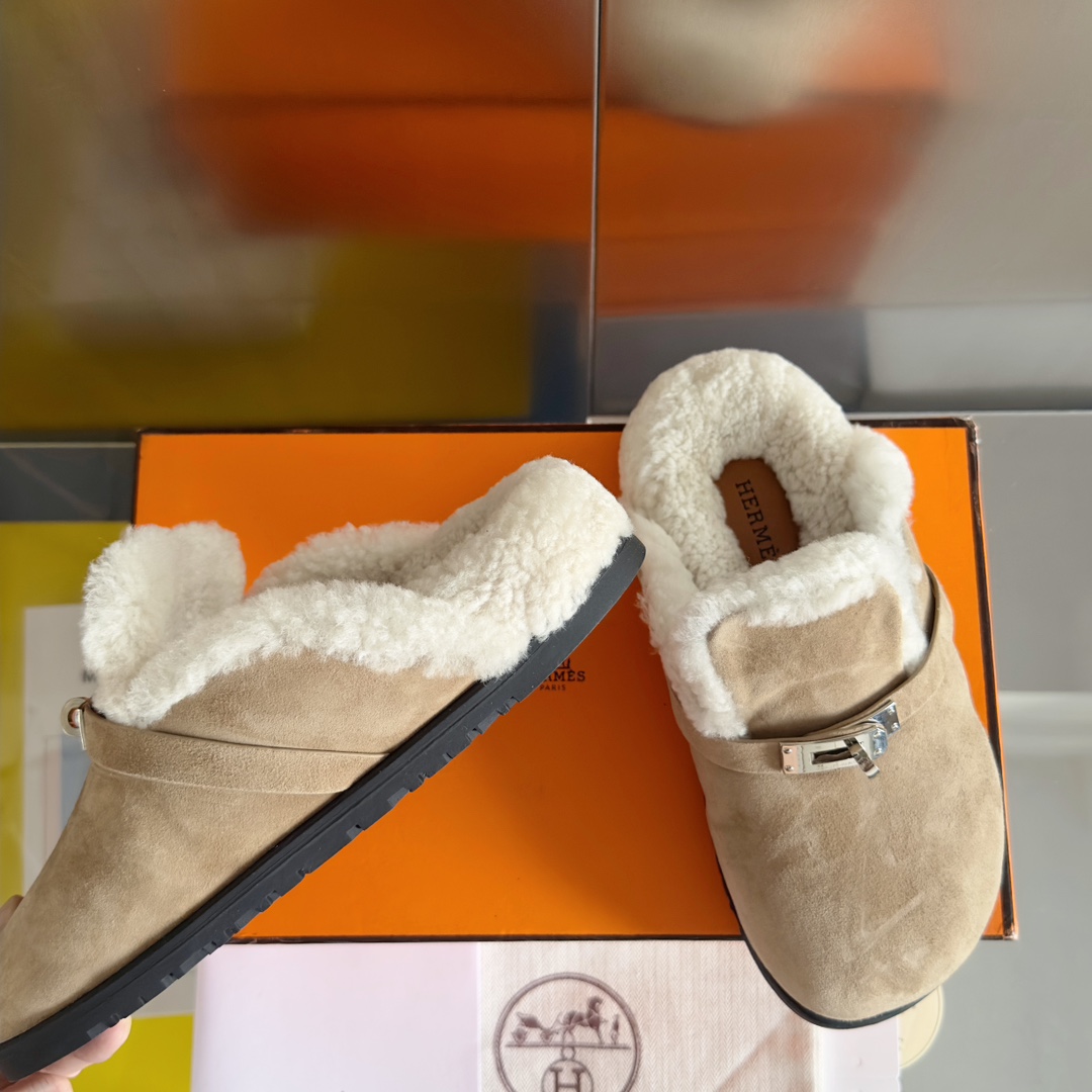 Hermès Hermes爱马仕 最新 Kelly扣 勃肯毛拖鞋 泰迪 穆勒鞋