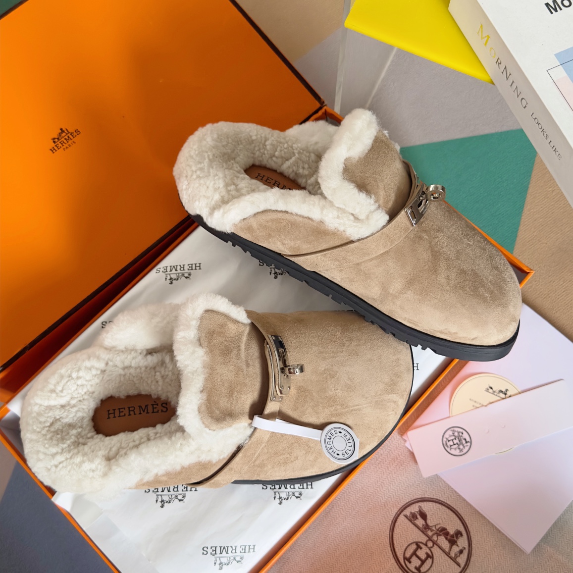 Hermès Hermes爱马仕 最新 Kelly扣 勃肯毛拖鞋 泰迪 穆勒鞋