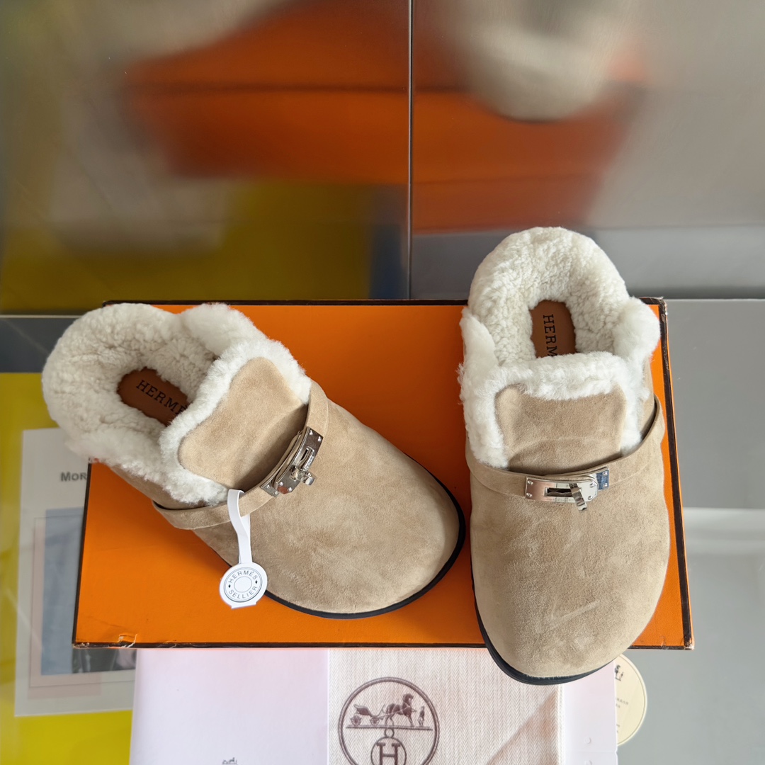 Hermès Hermes爱马仕 最新 Kelly扣 勃肯毛拖鞋 泰迪 穆勒鞋