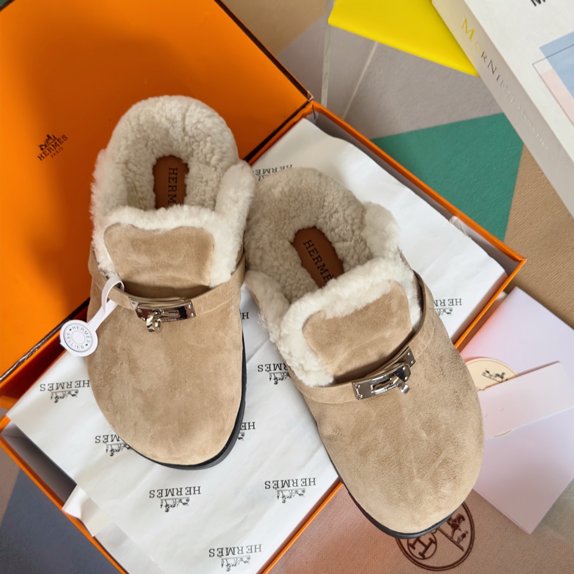 Hermès Hermes爱马仕 最新 Kelly扣 勃肯毛拖鞋 泰迪 穆勒鞋