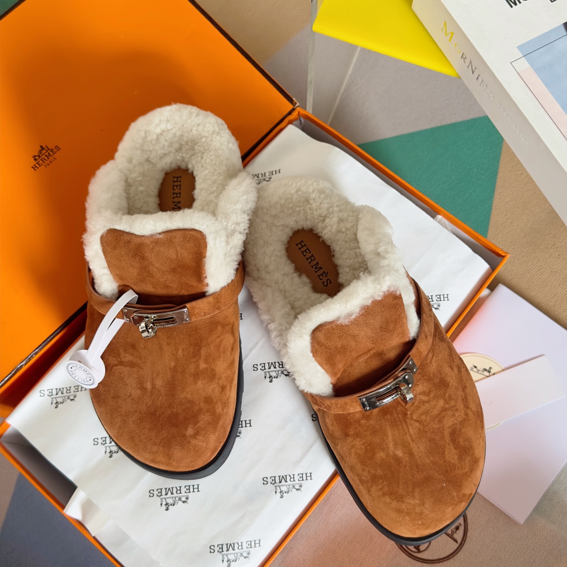 Hermès Hermes爱马仕 最新 Kelly扣 勃肯毛拖鞋 泰迪 穆勒鞋