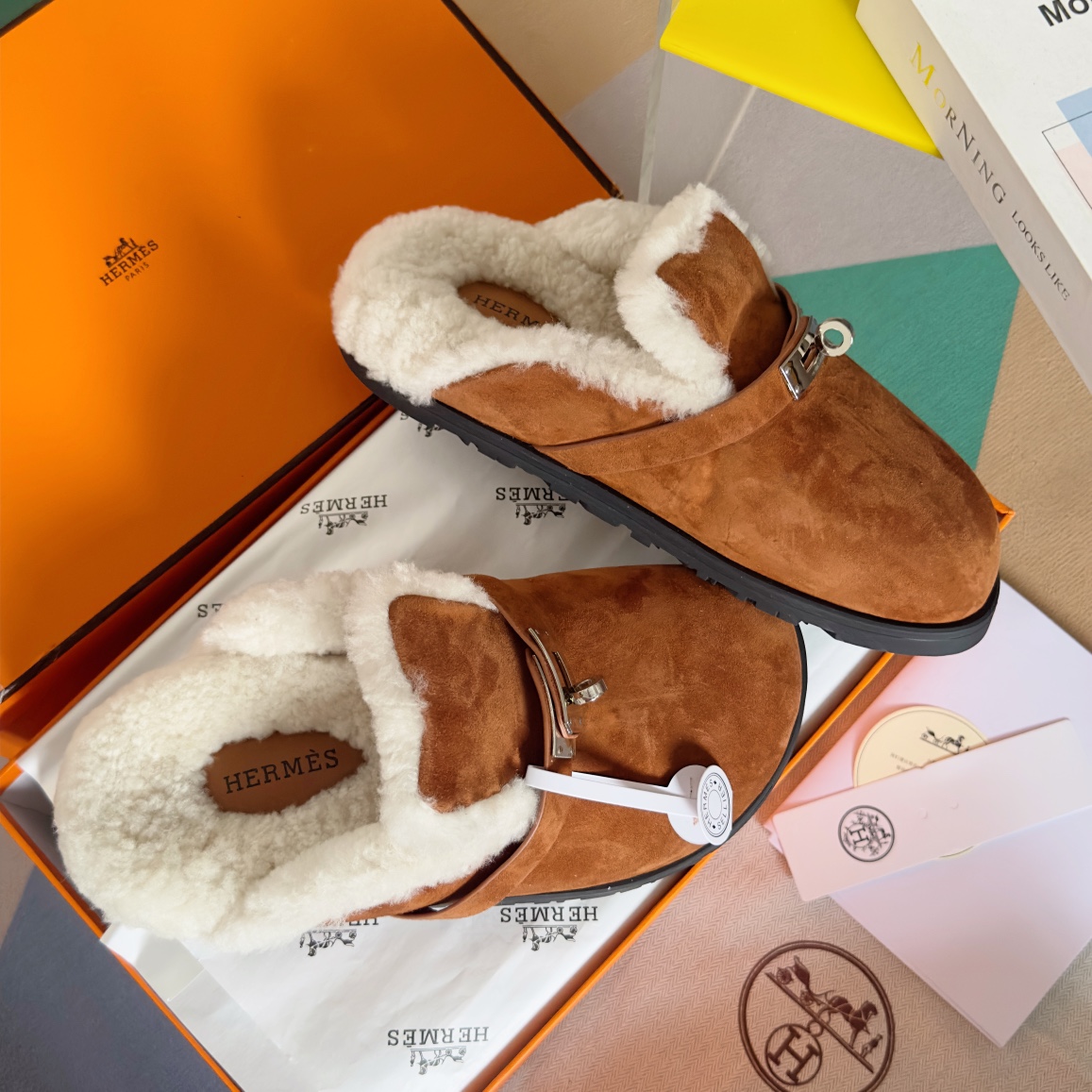 Hermès Hermes爱马仕 最新 Kelly扣 勃肯毛拖鞋 泰迪 穆勒鞋