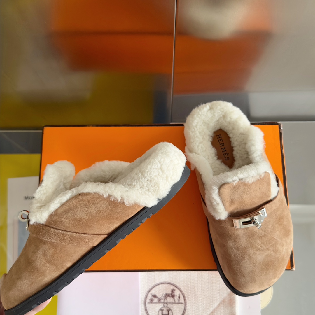 Hermès Hermes爱马仕 最新 Kelly扣 勃肯毛拖鞋 泰迪 穆勒鞋