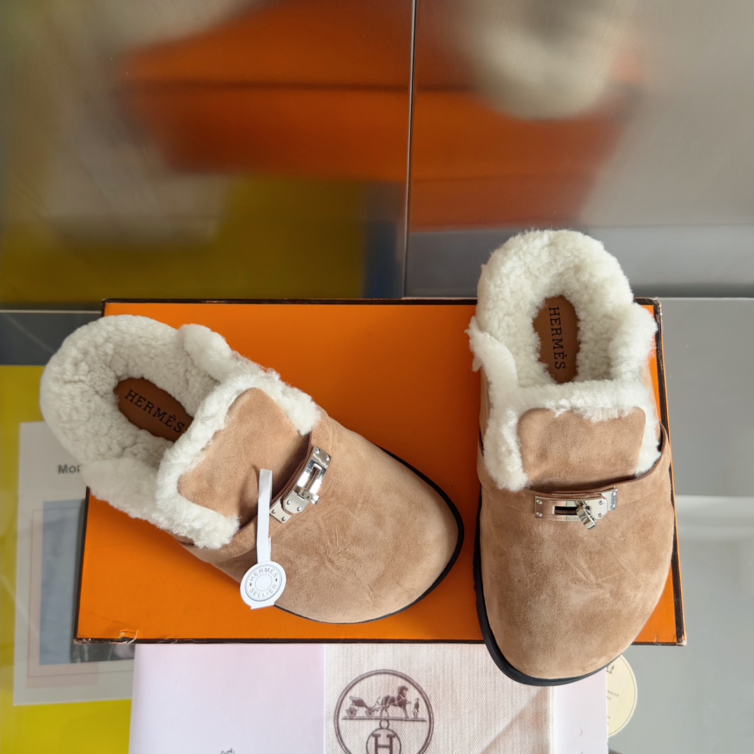 Hermès Hermes爱马仕 最新 Kelly扣 勃肯毛拖鞋 泰迪 穆勒鞋