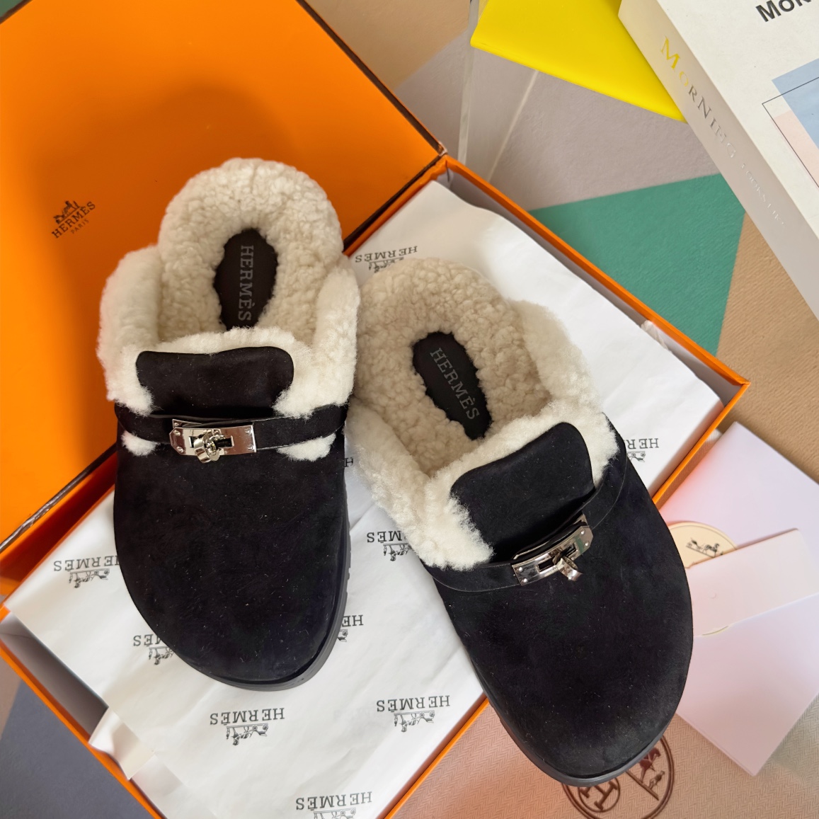 Hermès Hermes爱马仕 最新 Kelly扣 勃肯毛拖鞋 泰迪 穆勒鞋