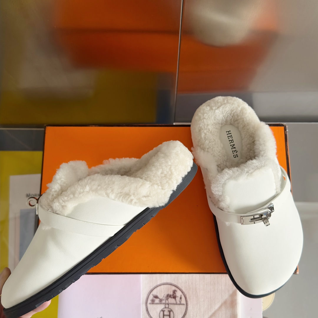 Hermès Hermes爱马仕 最新 Kelly扣 勃肯毛拖鞋 泰迪 穆勒鞋
