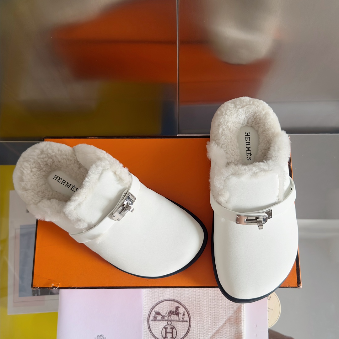 Hermès Hermes爱马仕 最新 Kelly扣 勃肯毛拖鞋 泰迪 穆勒鞋