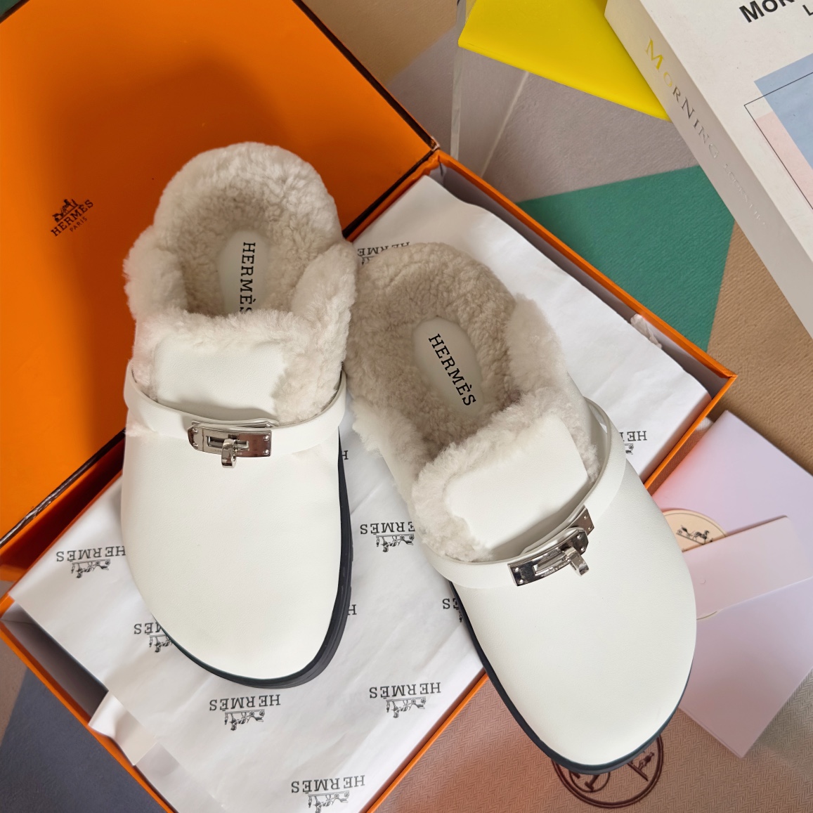Hermès Hermes爱马仕 最新 Kelly扣 勃肯毛拖鞋 泰迪 穆勒鞋