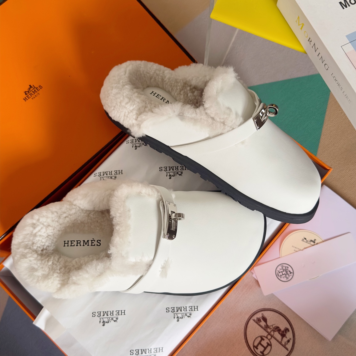 Hermès Hermes爱马仕 最新 Kelly扣 勃肯毛拖鞋 泰迪 穆勒鞋