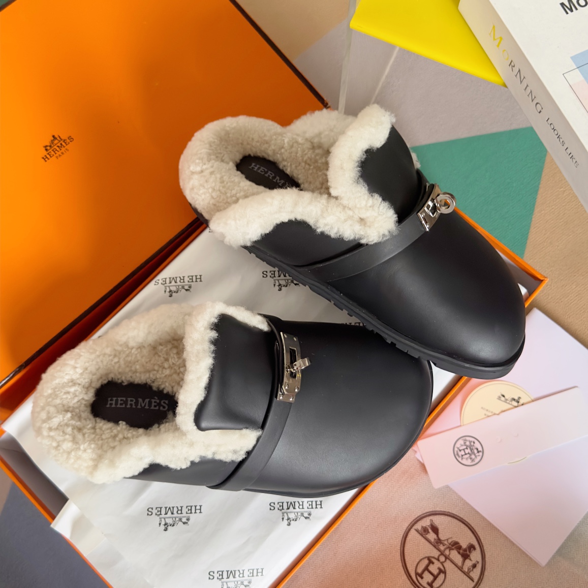 Hermès Hermes爱马仕 最新 Kelly扣 勃肯毛拖鞋 泰迪 穆勒鞋