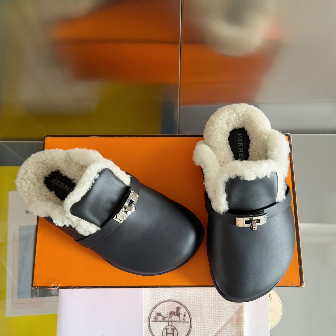 Hermès Hermes爱马仕 最新 Kelly扣 勃肯毛拖鞋 泰迪 穆勒鞋