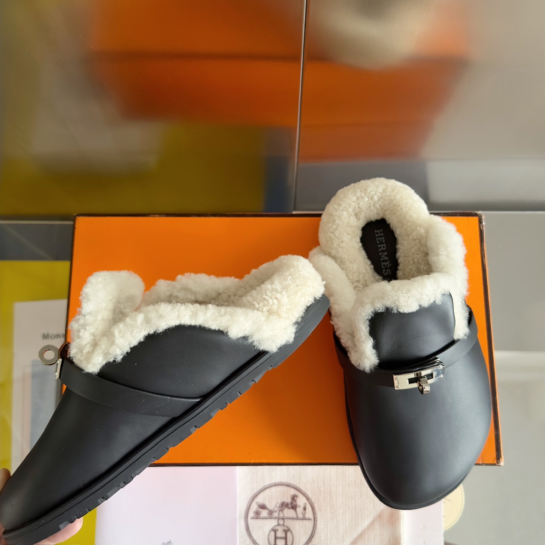 Hermès Hermes爱马仕 最新 Kelly扣 勃肯毛拖鞋 泰迪 穆勒鞋