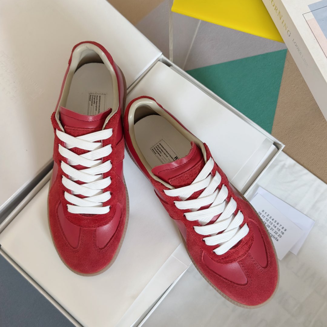 Maison Margiela MM6 Red Leather & Suede Sneakers - Couple's Casual Shoes 2 i1735641079855 5188 0 0