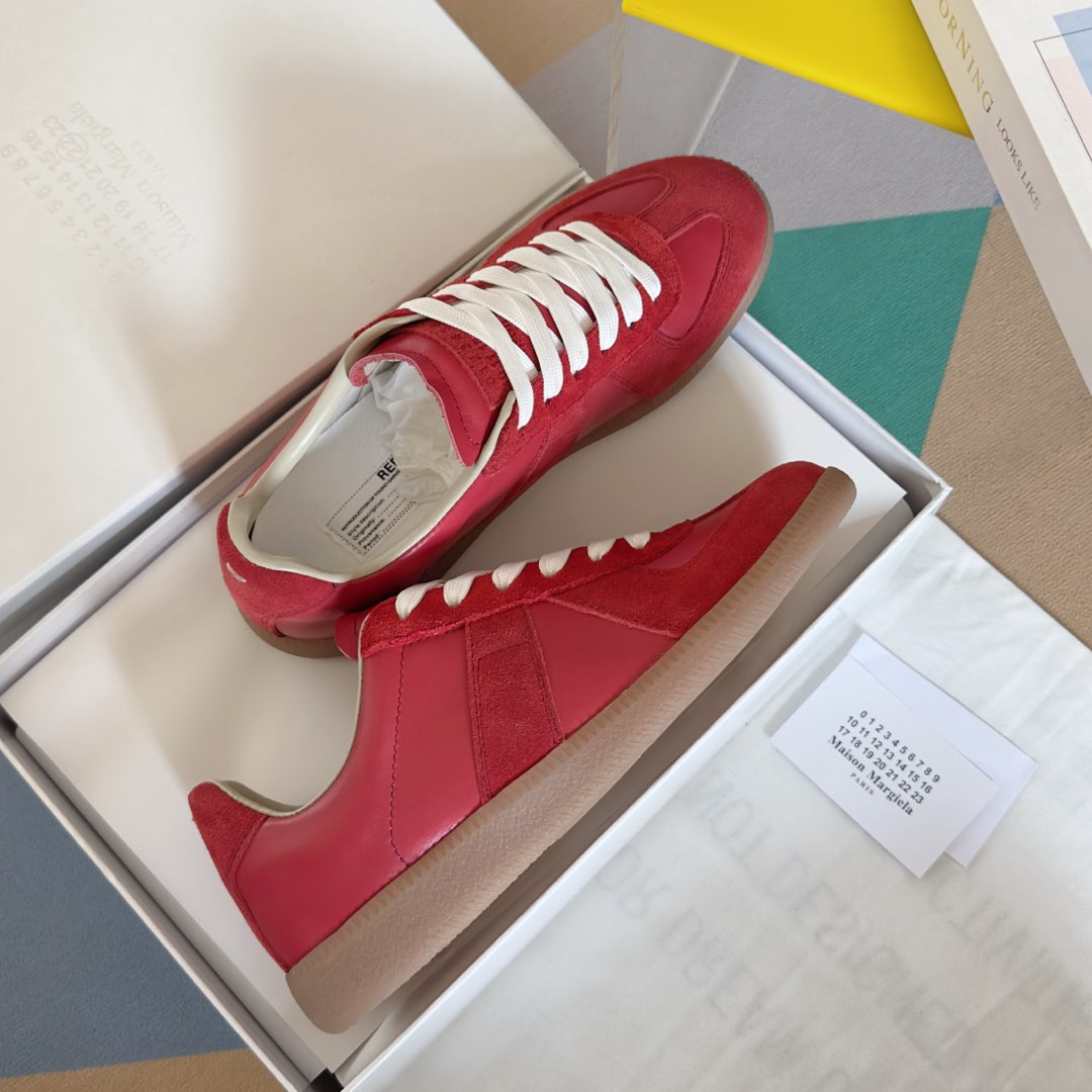 Maison Margiela MM6 Red Leather & Suede Sneakers - Couple's Casual Shoes 5 i1735641080156 9067 0 3