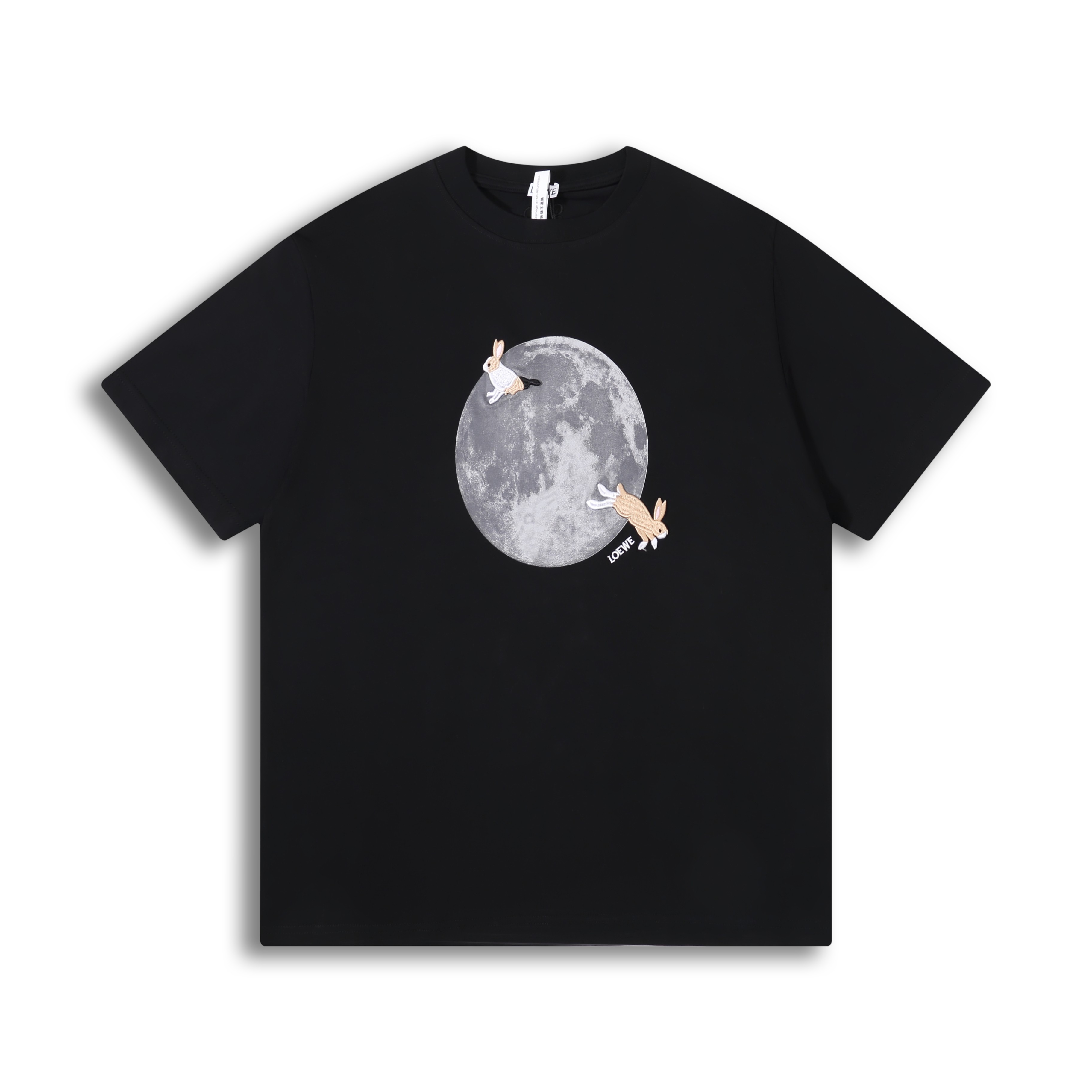 🅿️95 Versión correcta de alta calidad. Camiseta de manga corta de cuello redondo con bordado de conejo y luna de LOEWE…