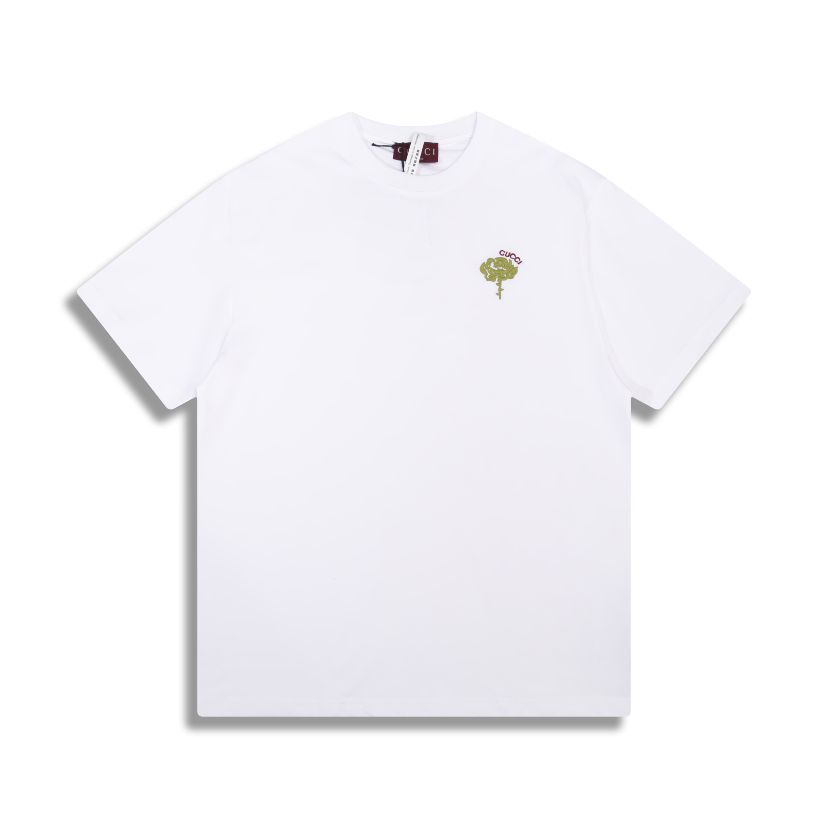 Versión correcta de alta calidad G 2025 nuevo modelo de camiseta de manga corta con bordado de rosa verde. Tejido de al…