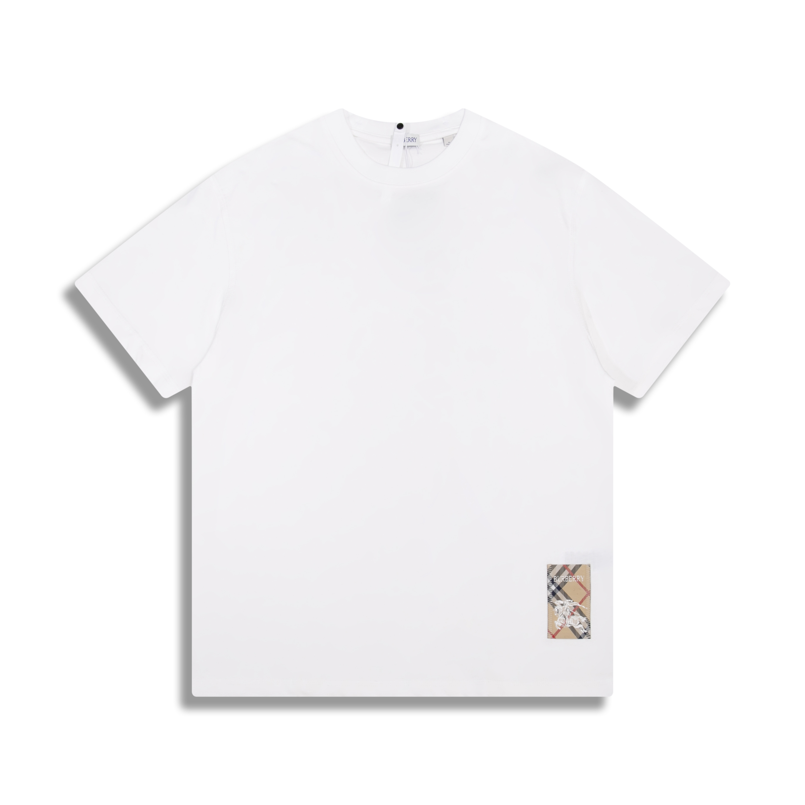 Versión correcta de camiseta de manga corta con cuello redondo de algodón con etiqueta a cuadros BUR de alta calidad, m…