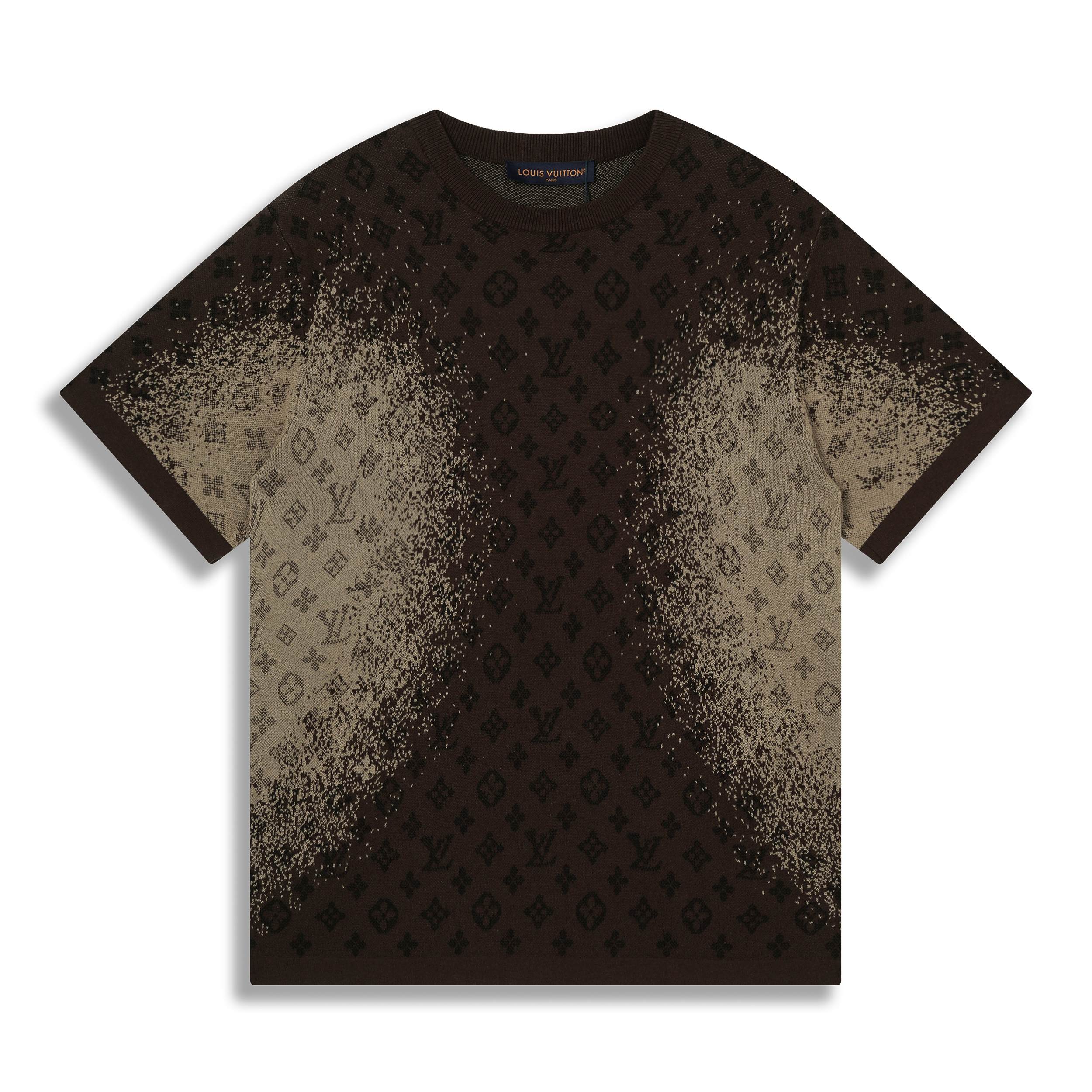 P90 1V/nueva camiseta de punto de jacquard con degradado y letras oscuras para 26ss (marrón). El tejido está hecho con …