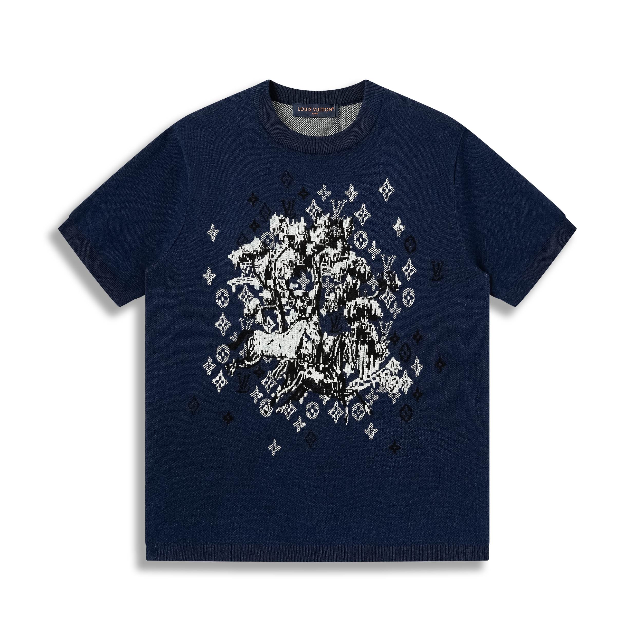 P90 1V/26ss nueva camiseta de punto de jacquard con patrón de caballo y colores combinados. La artesanía utiliza una me…