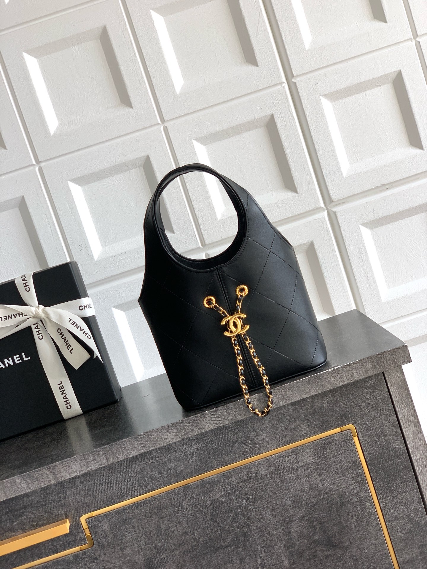 Chanel Black Oval Handle Tote Bag
