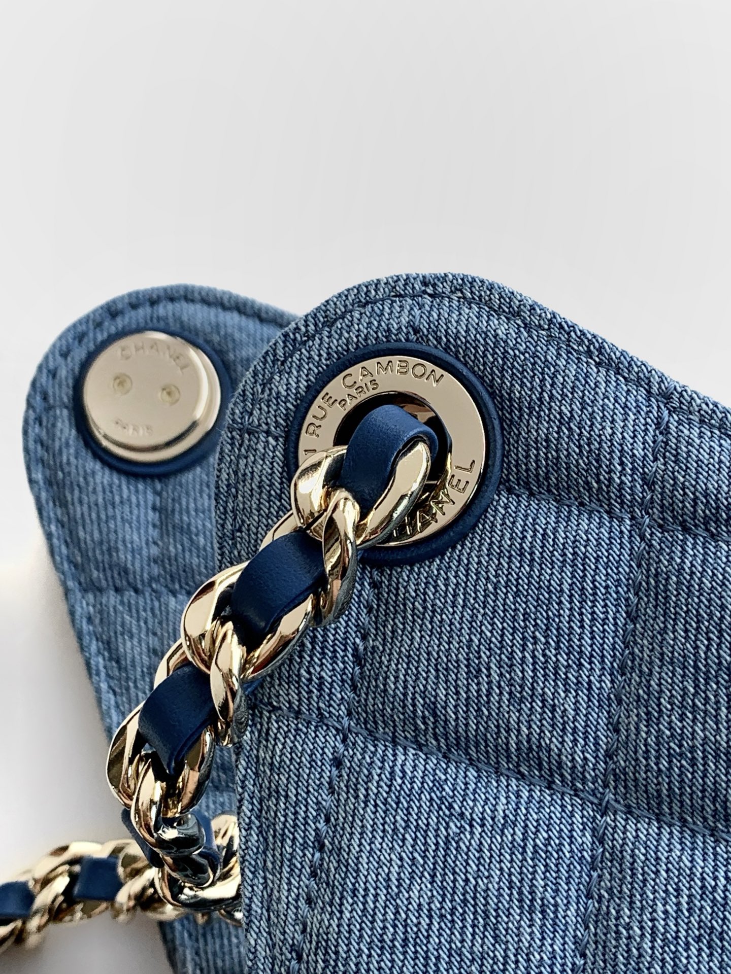 Chanel Denim Quilted Drawstring Tote Bag