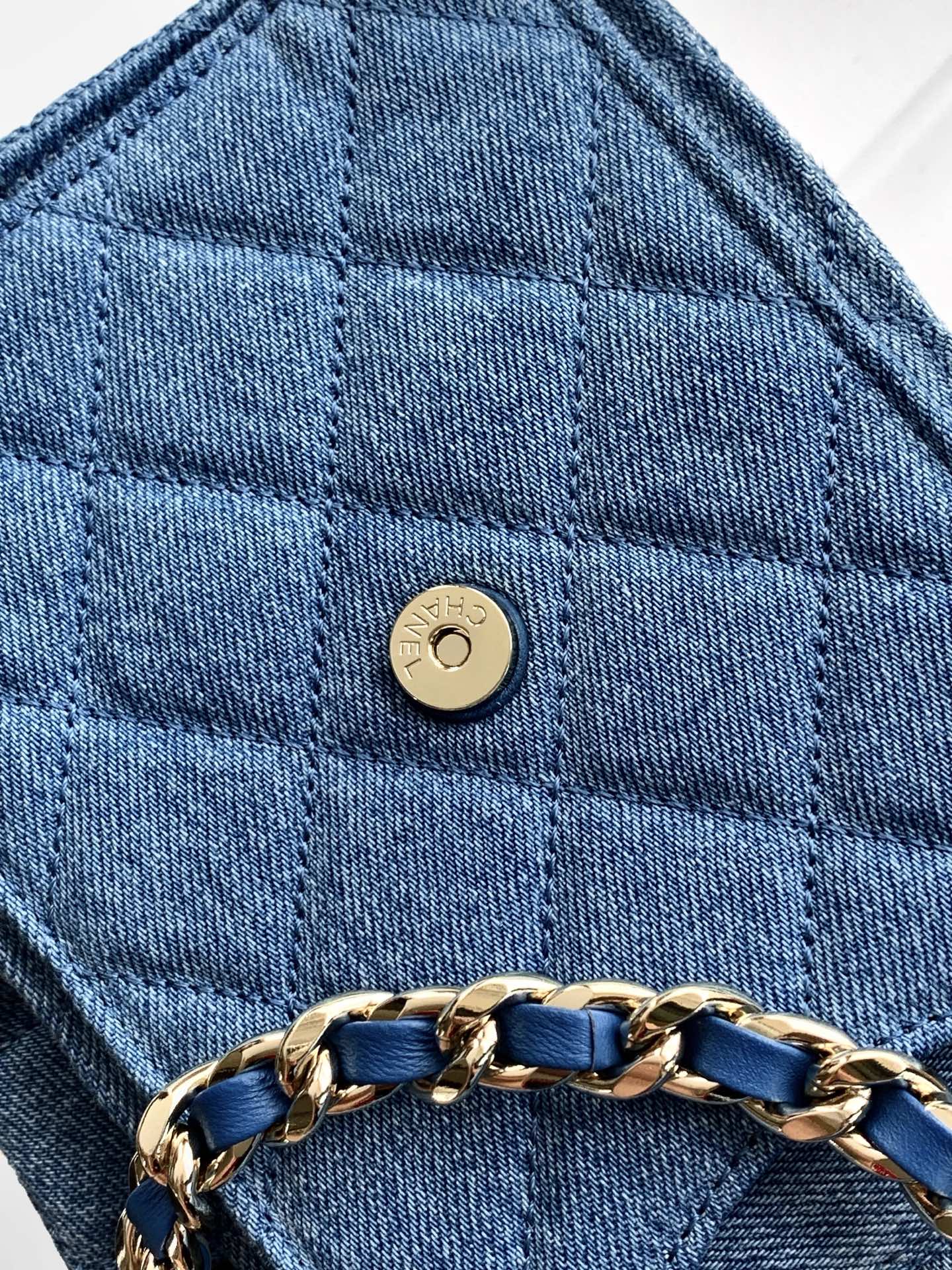 Chanel Denim Quilted Drawstring Tote Bag
