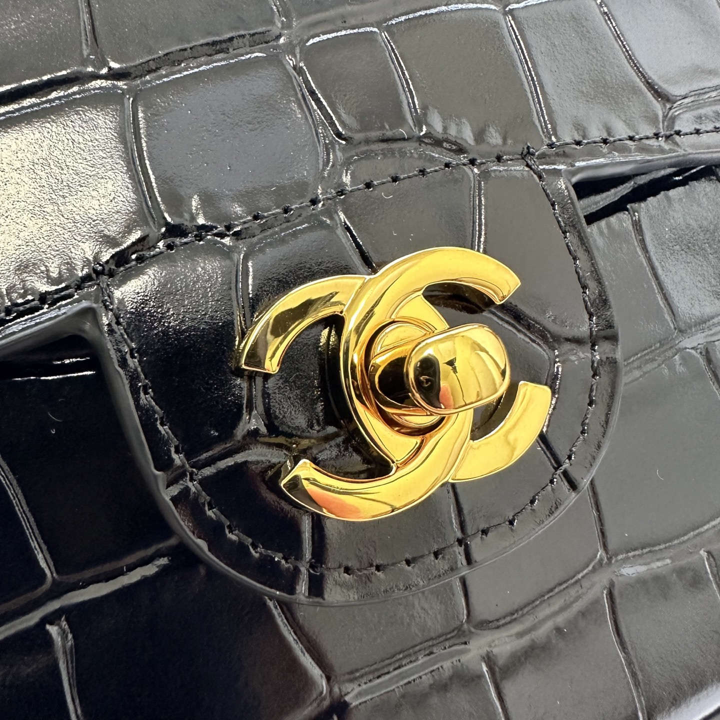CHANEL Crocodile-Embossed Leather Top Handle Bag