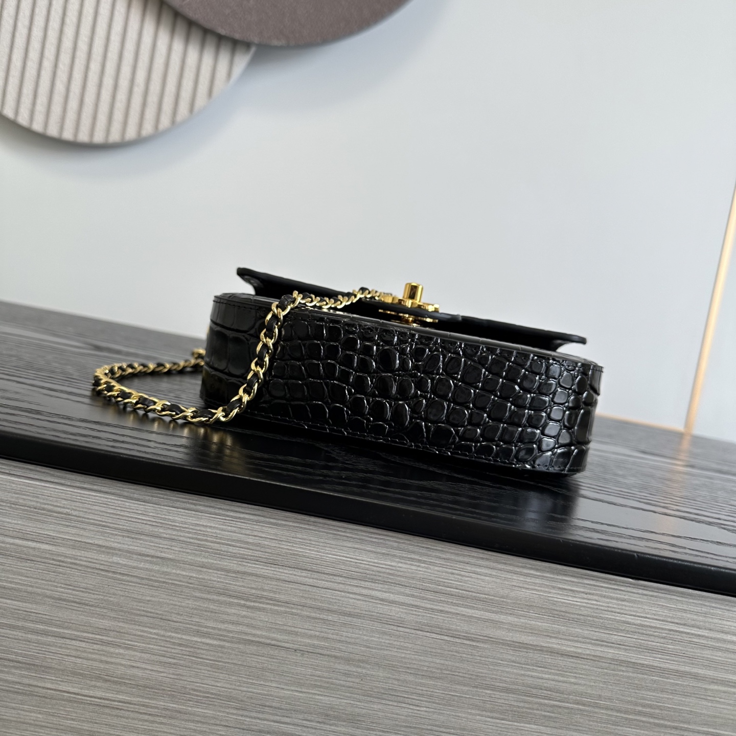 CHANEL Crocodile-Embossed Leather Top Handle Bag