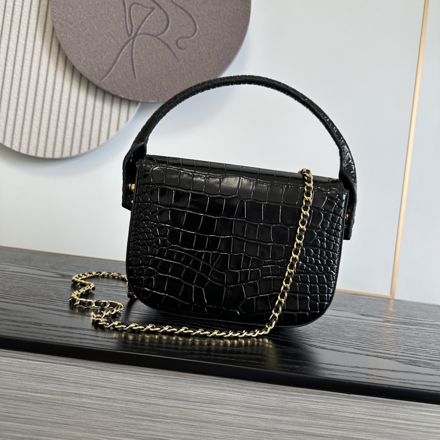 CHANEL Crocodile-Embossed Leather Top Handle Bag