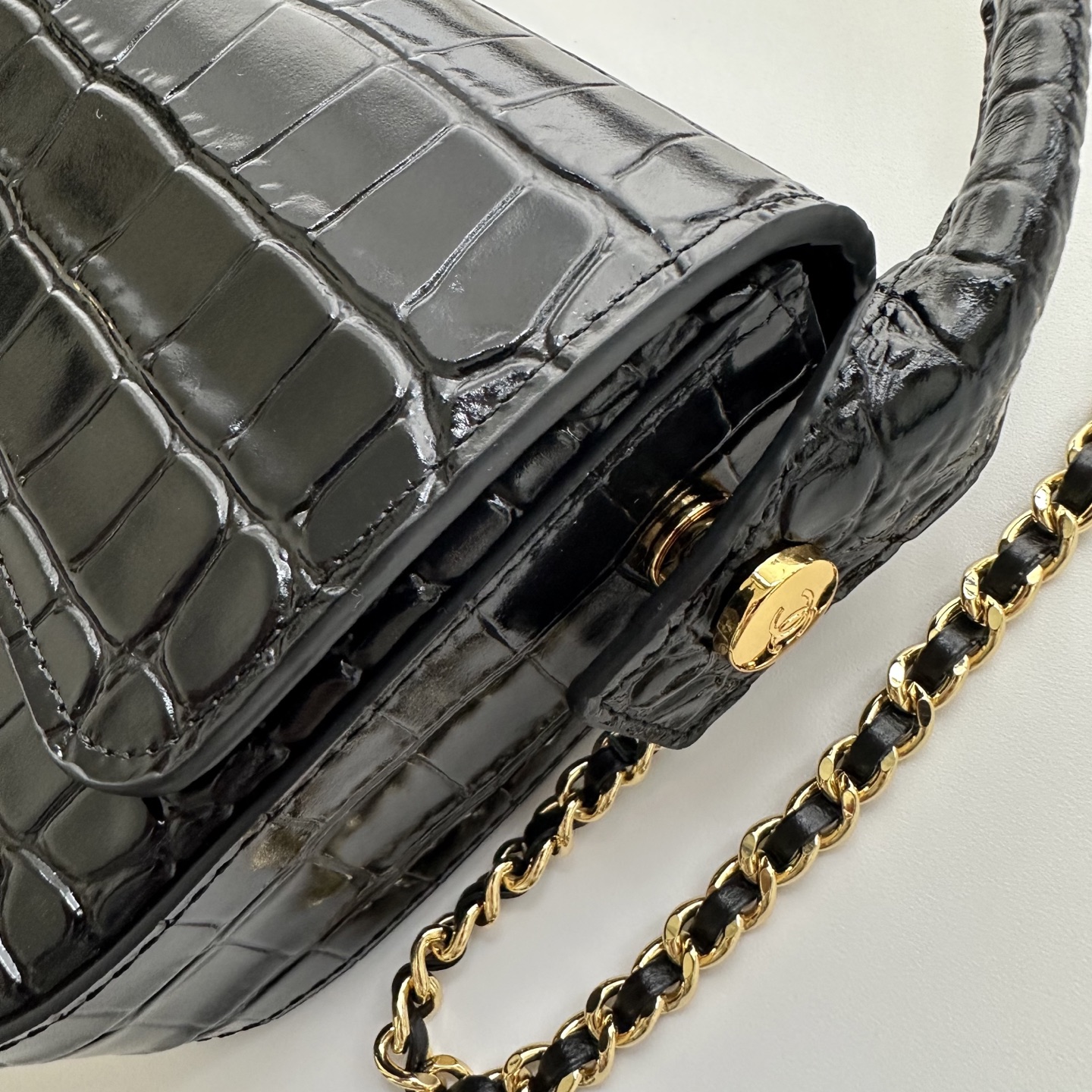 CHANEL Crocodile-Embossed Leather Top Handle Bag