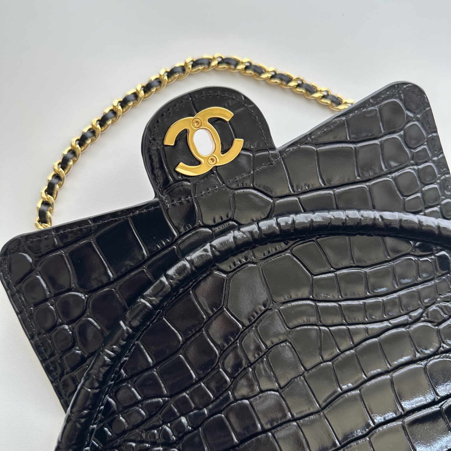 CHANEL Crocodile-Embossed Leather Top Handle Bag