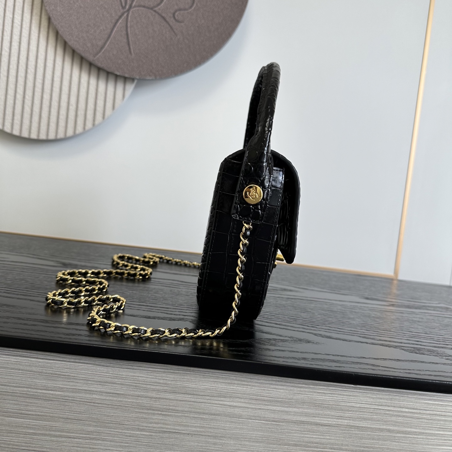 CHANEL Crocodile-Embossed Leather Top Handle Bag