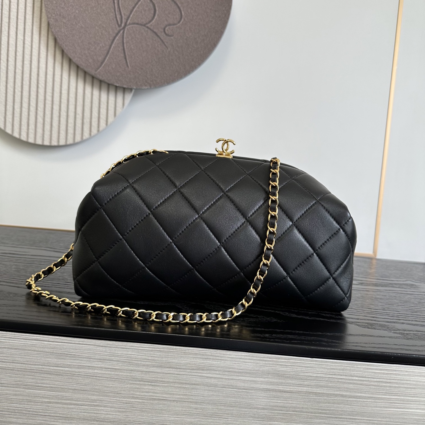 Chanel Quilted Leather Clutch With CC Kiss Lock
