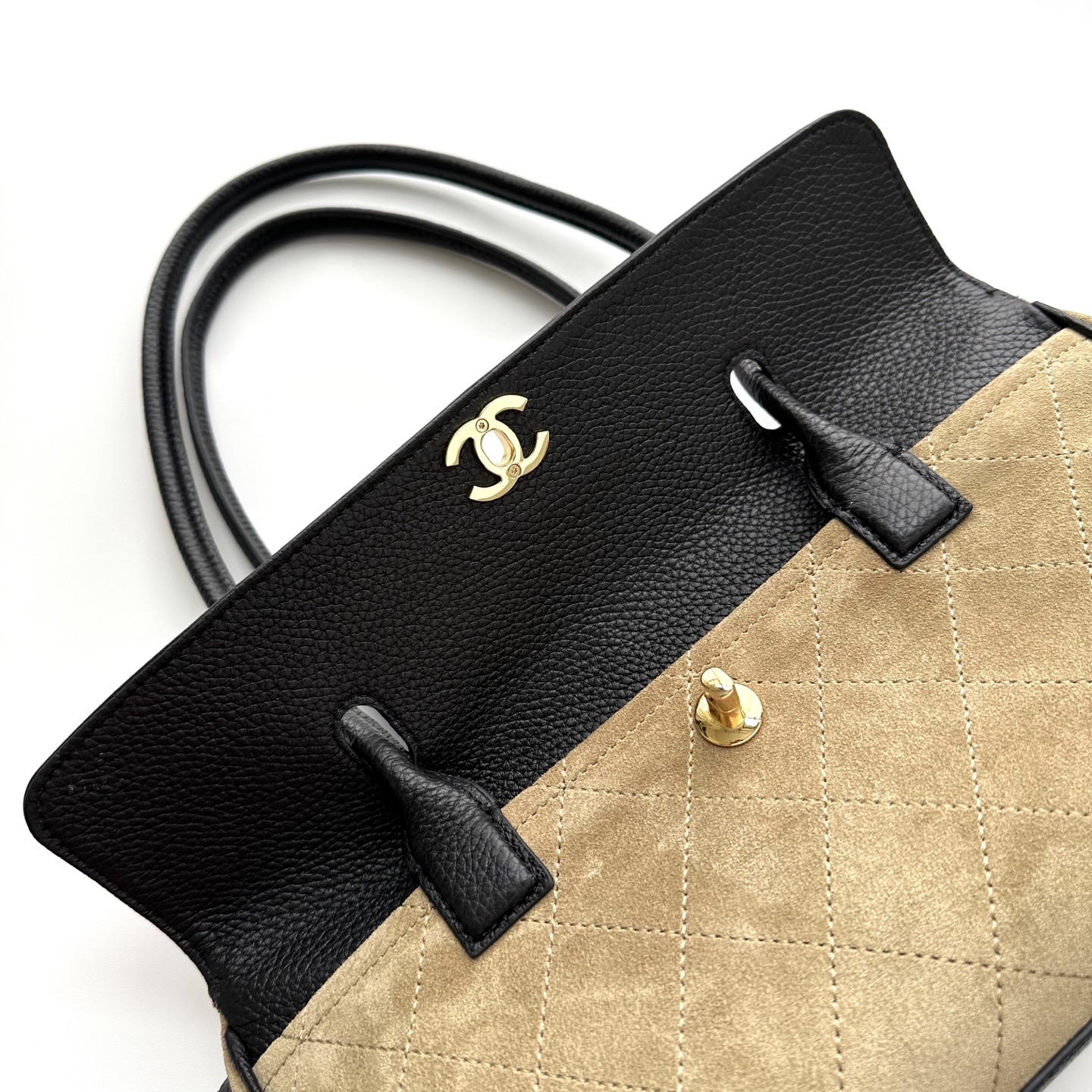 Chanel Suede & Leather Mix Long Shoulder Flap Bag