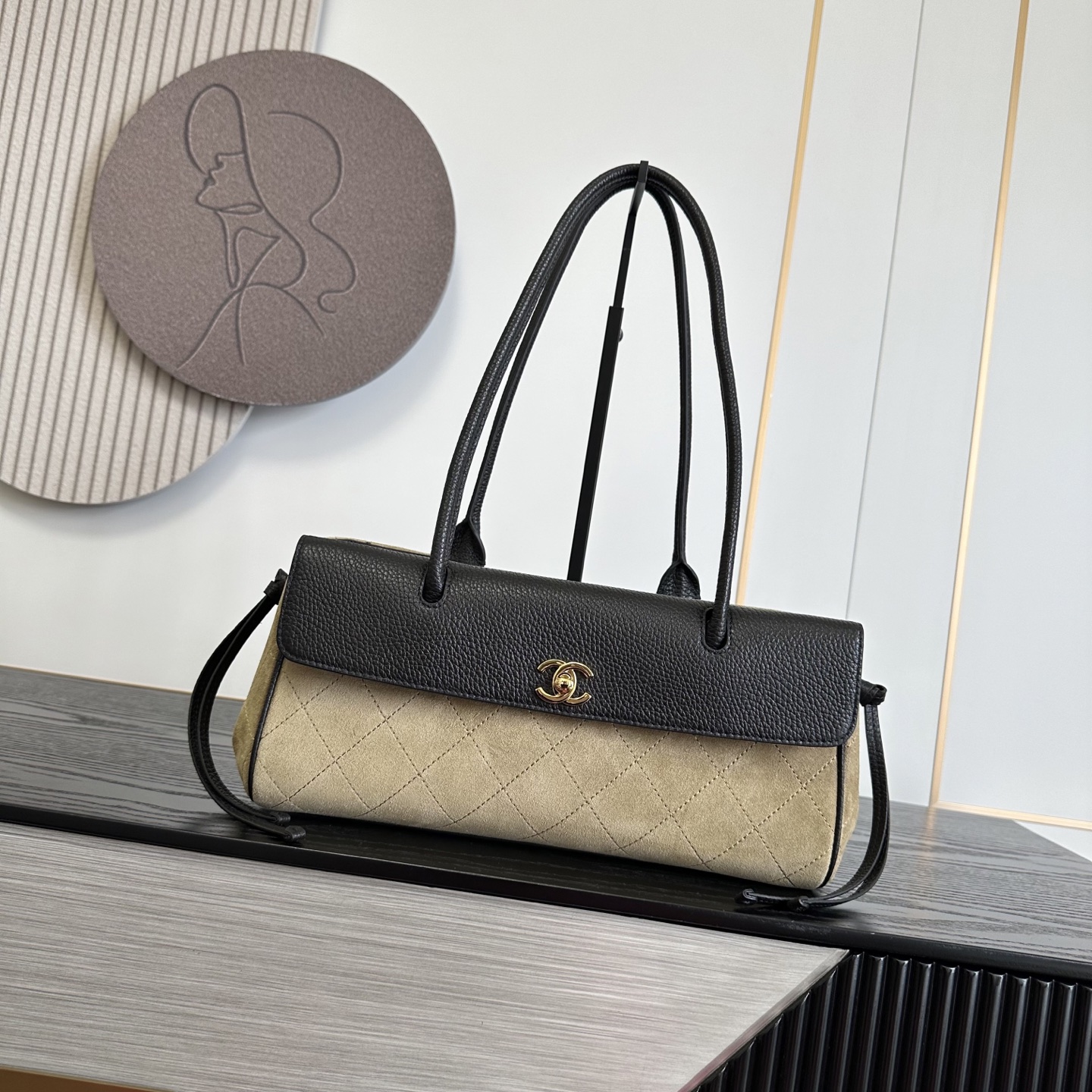Chanel Suede & Leather Mix Long Shoulder Flap Bag