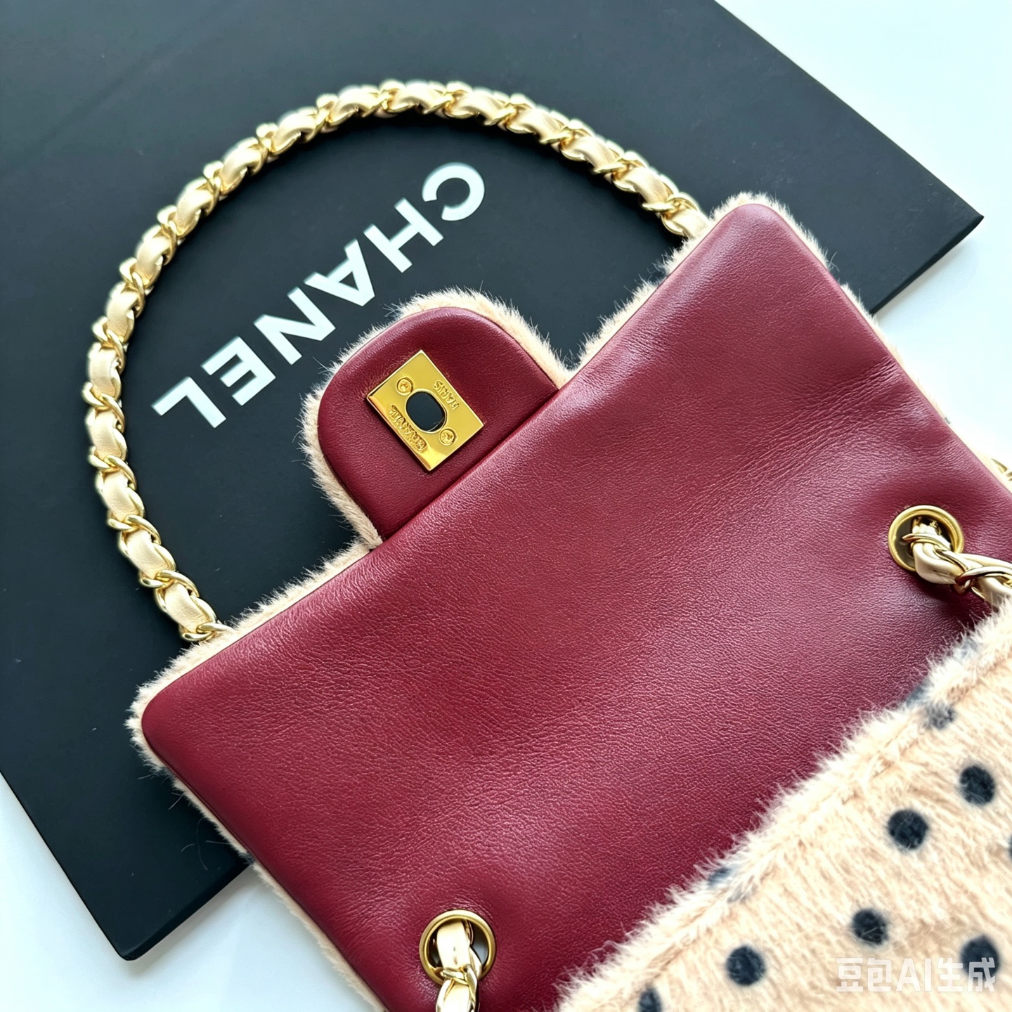 Chanel Furry Polka Dot Classic Flap Shoulder Bag