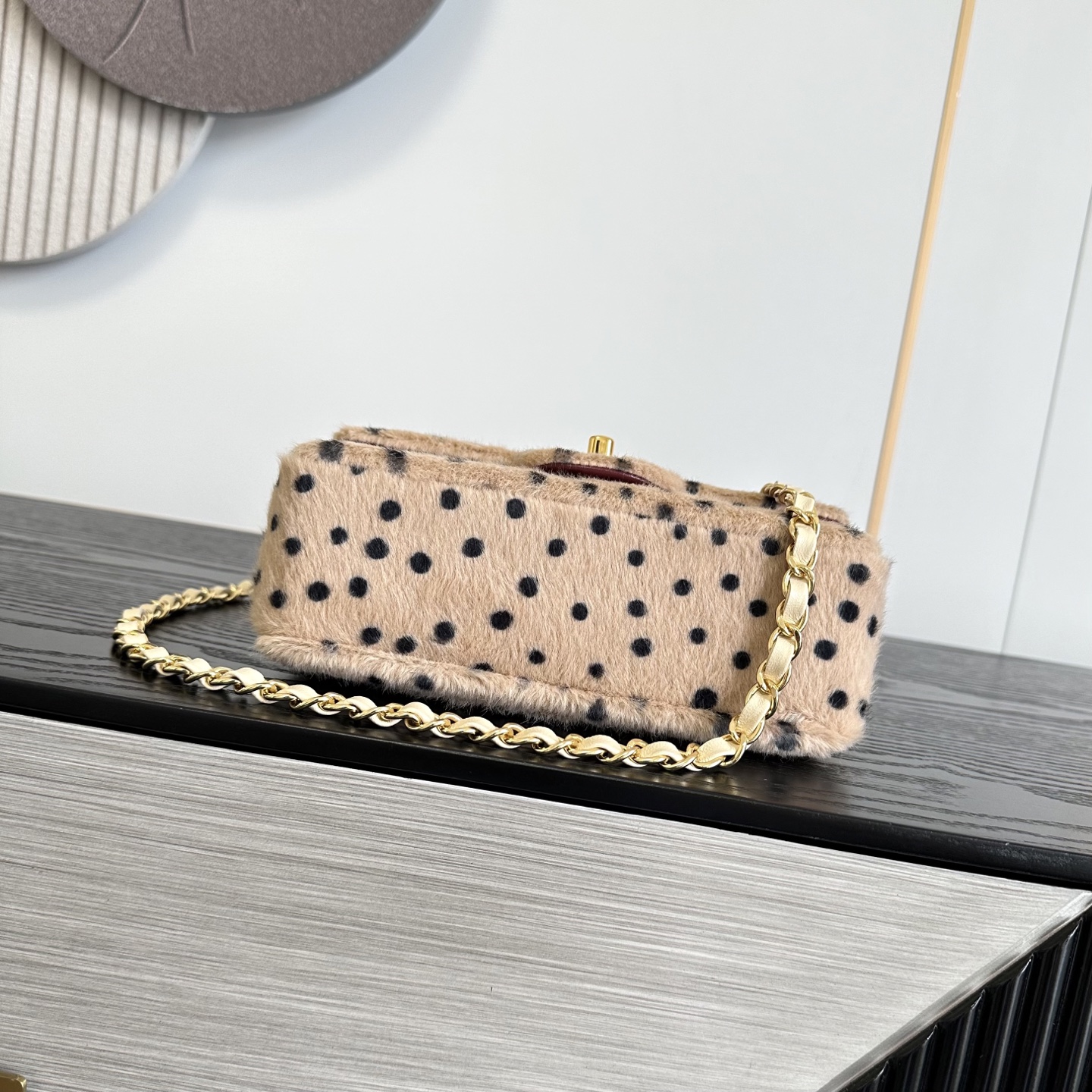Chanel Furry Polka Dot Classic Flap Shoulder Bag