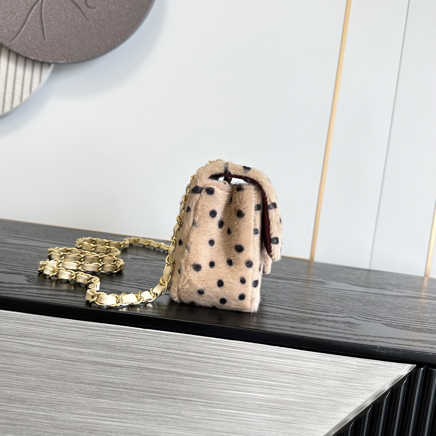 Chanel Furry Polka Dot Classic Flap Shoulder Bag