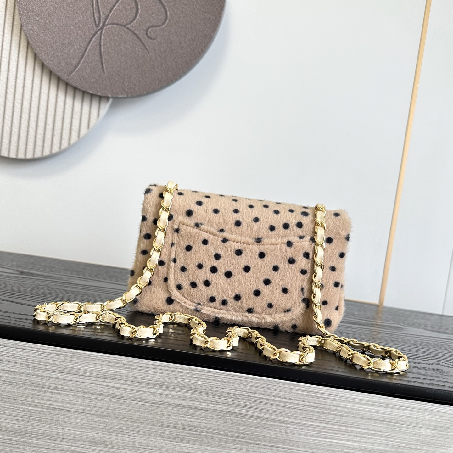 Chanel Furry Polka Dot Classic Flap Shoulder Bag