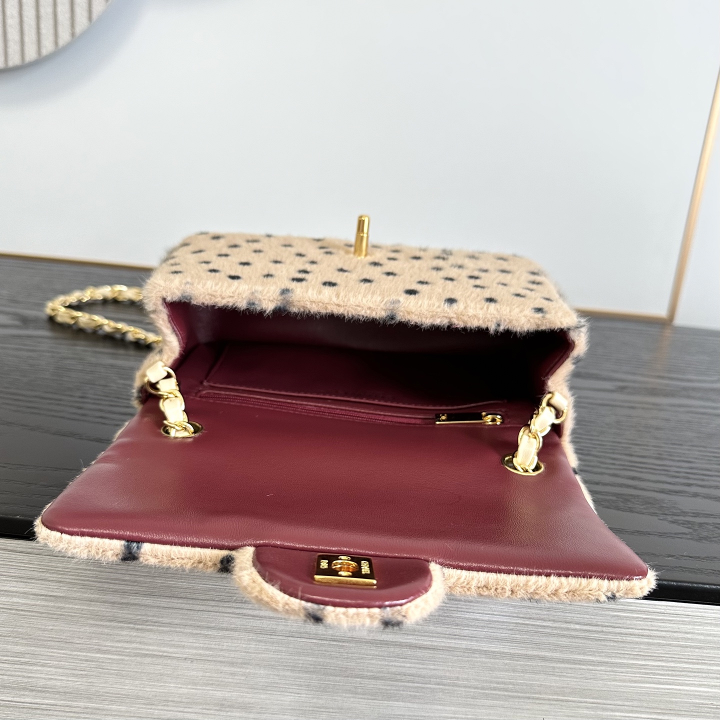 Chanel Furry Polka Dot Classic Flap Shoulder Bag