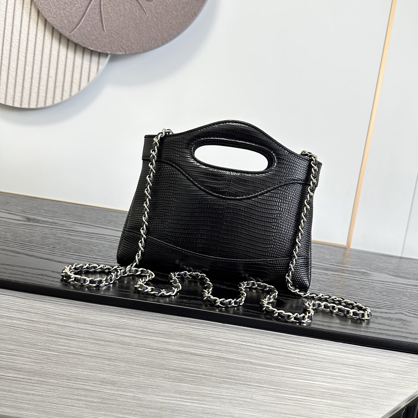 Chanel Lizard Embossed Cut Out Handle Mini Tote Ba
