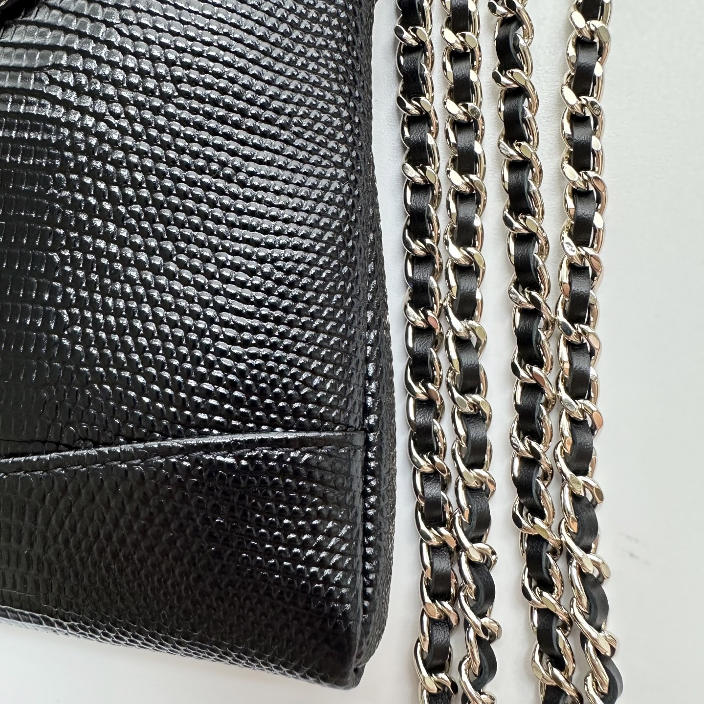Chanel Lizard Embossed Cut Out Handle Mini Tote Ba