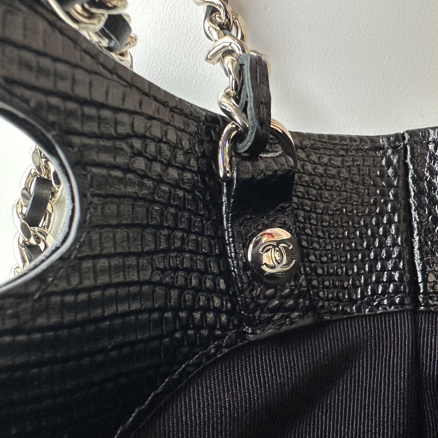 Chanel Lizard Embossed Cut Out Handle Mini Tote Ba