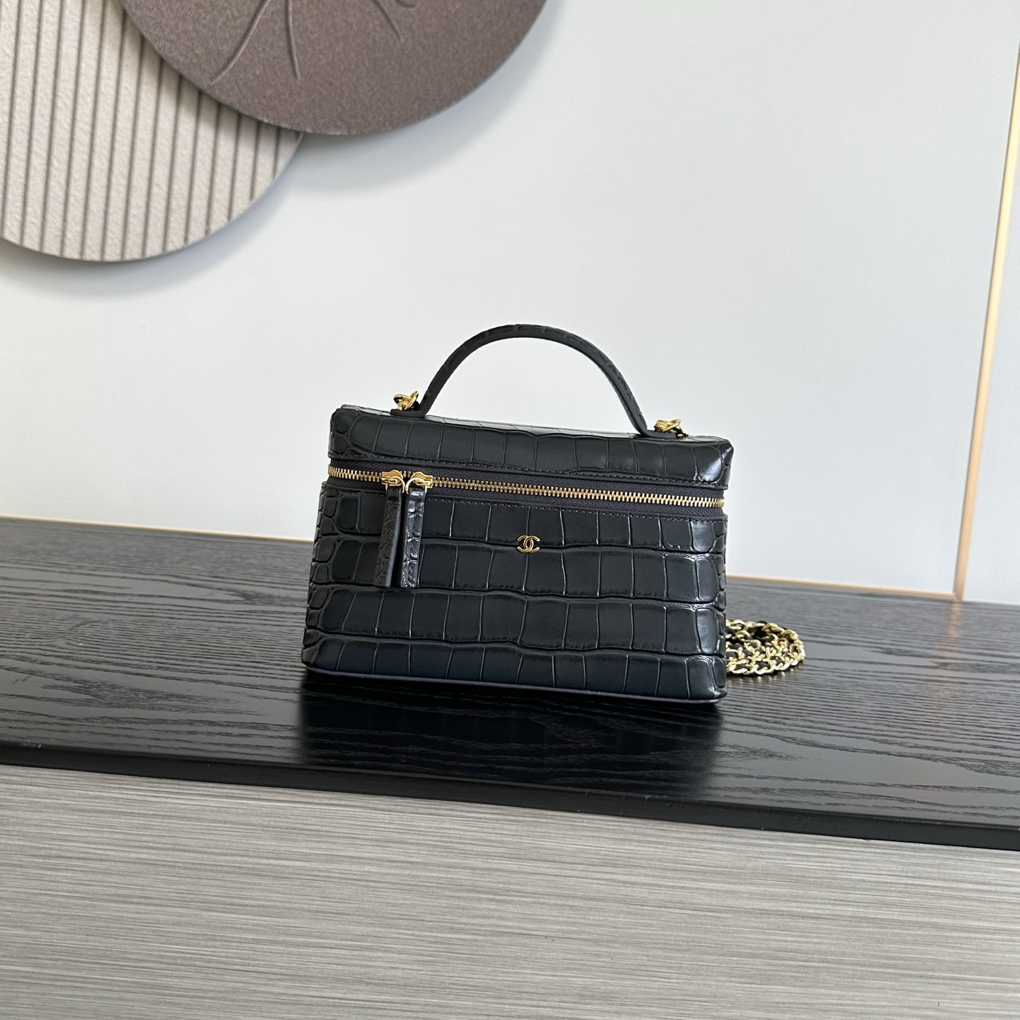 Chanel Black Grid Embossed Top Handle Bag