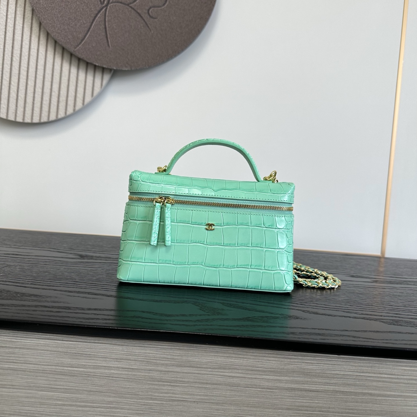 Chanel Mint Green Grid Embossed Top Handle Bag