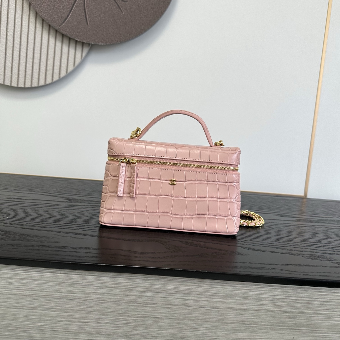 Chanel Pink Grid Embossed Top Handle Bag