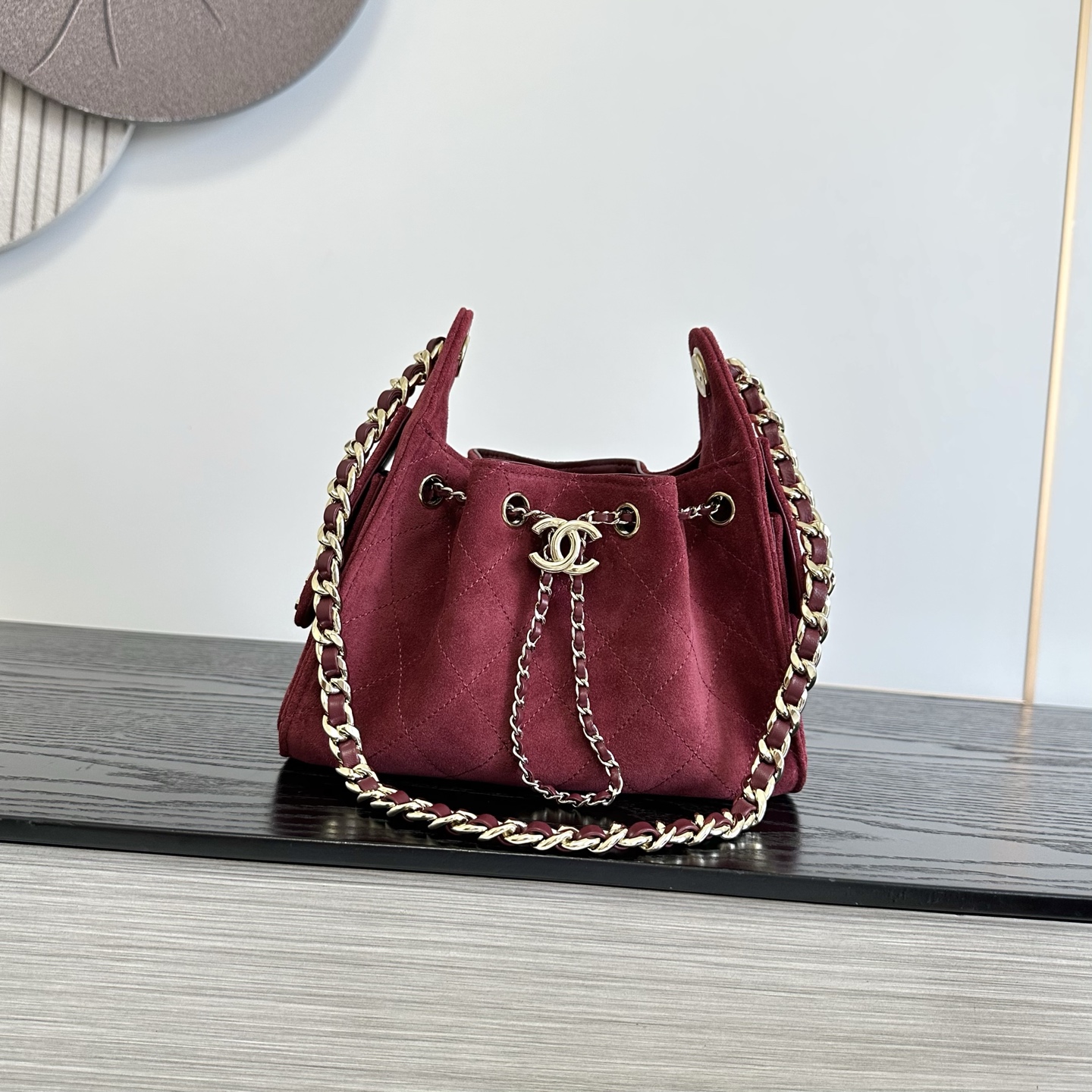 Chanel Burgundy Chain Bucket Bag