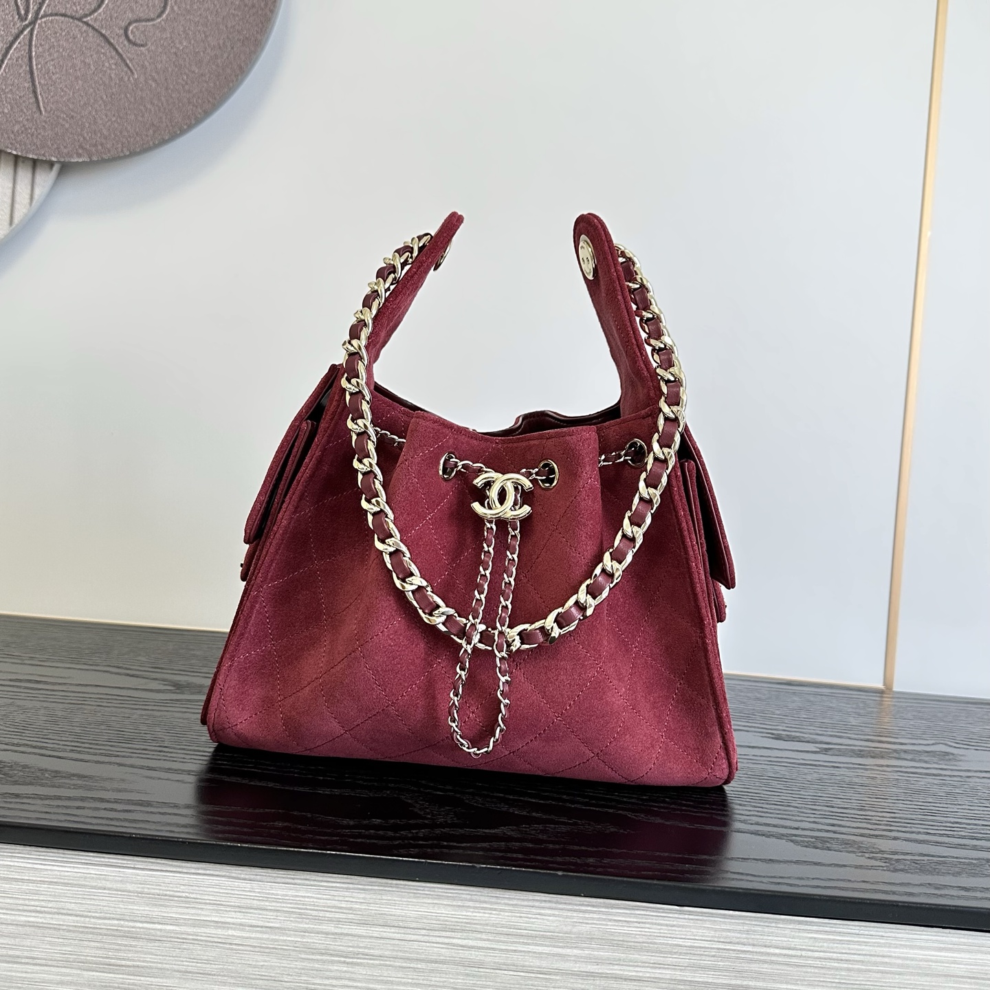 Chanel Burgundy Chain Bucket Bag